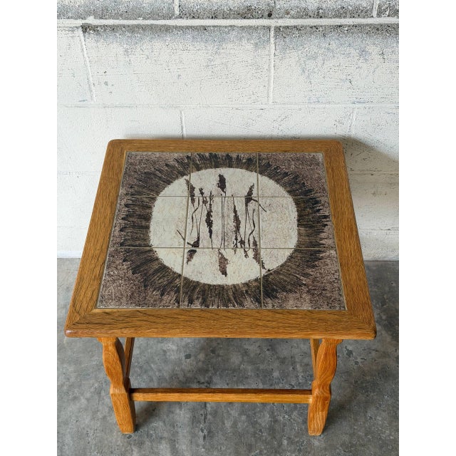 Oak Tile End Table With Inset Ceramic Top Danish Mid-Century Modern 1960s For Sale - Image 10 of 11