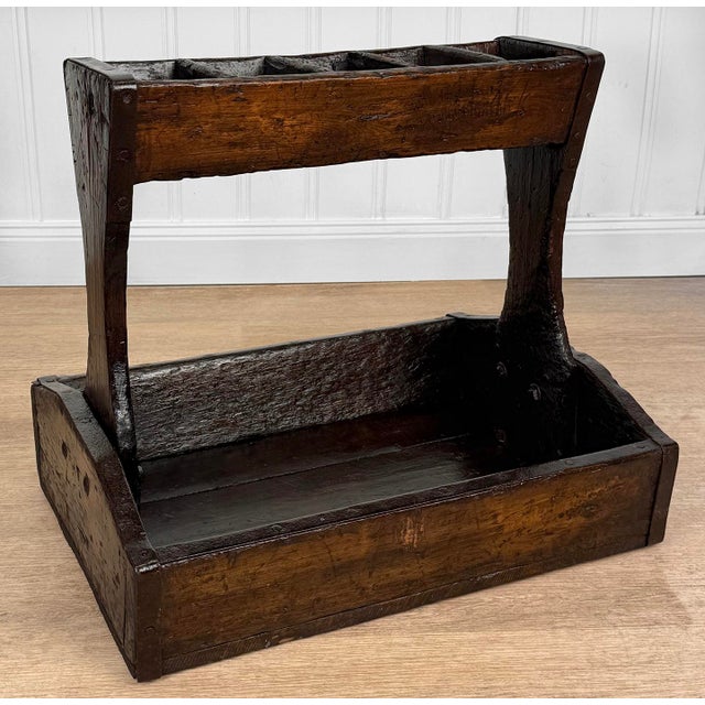 Late 19th Century Antique Primitive Wood Iron Strapped Machinist Tool Chest Caddy For Sale - Image 5 of 14