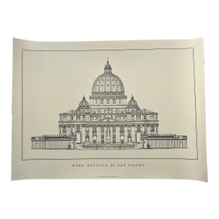Vintage 90s Architecture Rendering Poster St Peters Rome Basilica Di San Pietro Made in Germany For Sale
