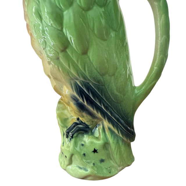 1940s Vintage French St. Clément Majolica Parrot Pitcher, C. 1920s–1930s — 13” For Sale - Image 5 of 9