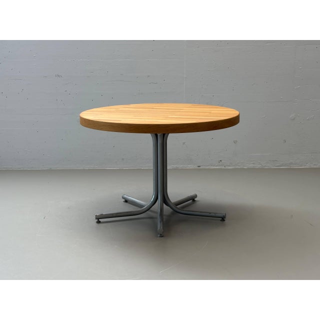 Round Dining Table in Oak and Steel, 1990s For Sale - Image 5 of 15