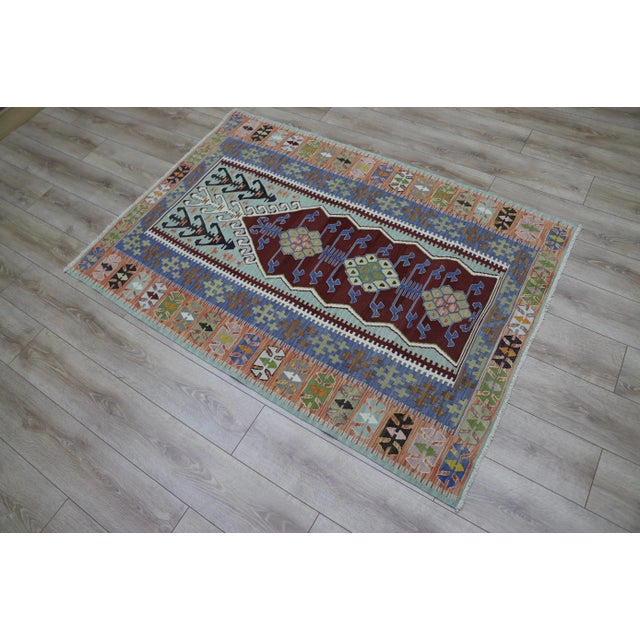 Size: 3.9 x 5.6 ft (121 x 173 cm) 47 x 68 inches Color: Organic Natural Dye ( Red,Blue,Green,Light Gray ) Material: 100%...