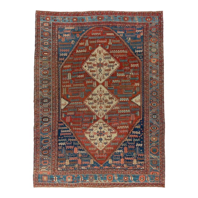 Early 20th Century Rustic Persian Bakshaish Tribal Room Size Rug For Sale
