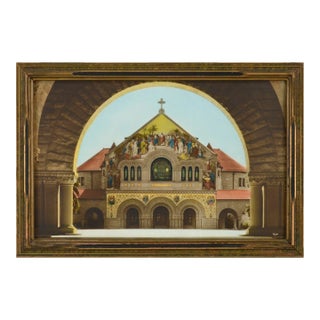 Stanford University Memorial Church, Hand Tinted 1930s Color Photograph For Sale