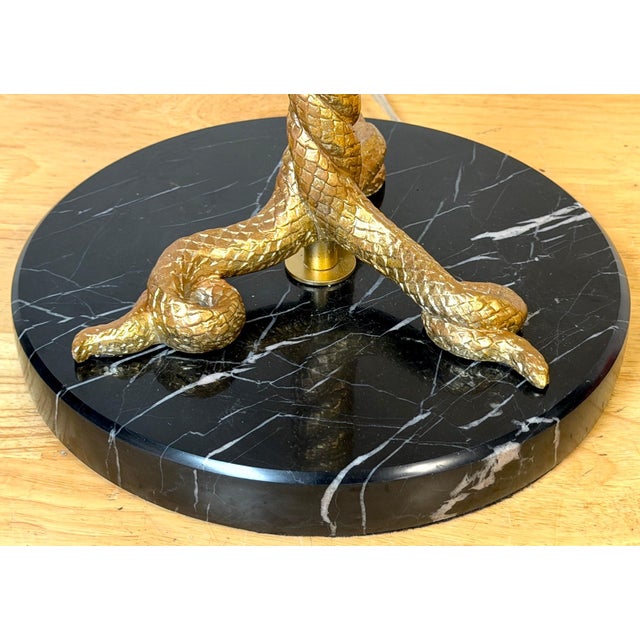 Black Late 20th Century Pair Italian Neoclassical Gilt Metal Three-Serpent Table Lamps, Marble Bases For Sale - Image 8 of 13