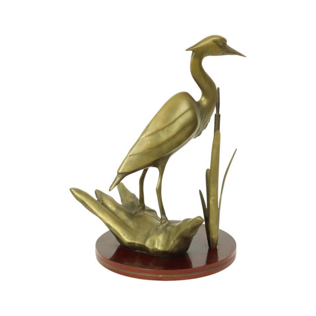 Hollywood Regency Brass Heron Statue on Wooden Base, 1970s For Sale - Image 10 of 16
