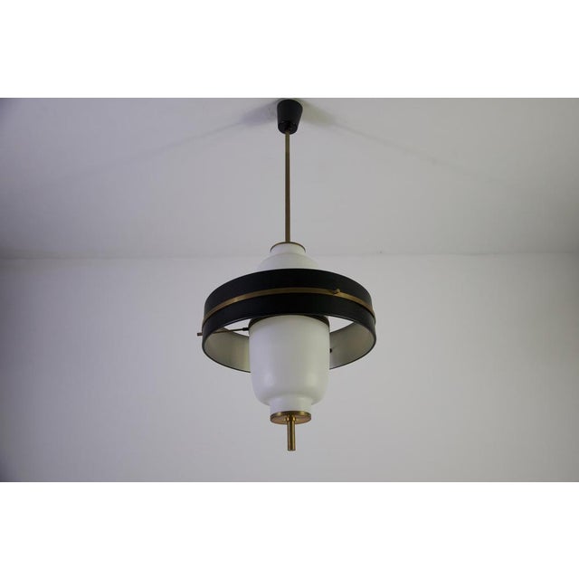 Mid-Century Brass and Opal Glass Pendant Lamp, Italy, 1960s For Sale - Image 6 of 12