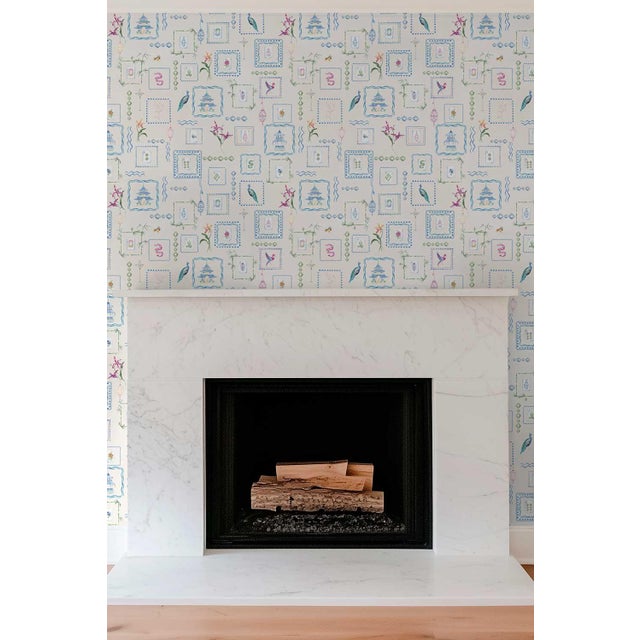 Mahjong Tile Grasscloth Wallpaper by House Party | Soap White | 8 Yards For Sale - Image 4 of 7