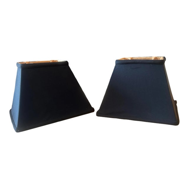 A Pair of Custom Rectangular Black Silk Lampshades For Sale