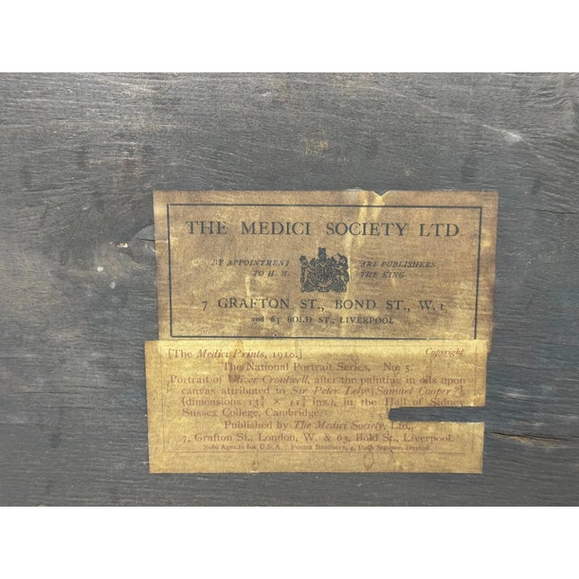 Circa 1910 Oliver Cromwell Portrait Chromolithograph After Sir Peter Lely Medici Society For Sale - Image 11 of 11