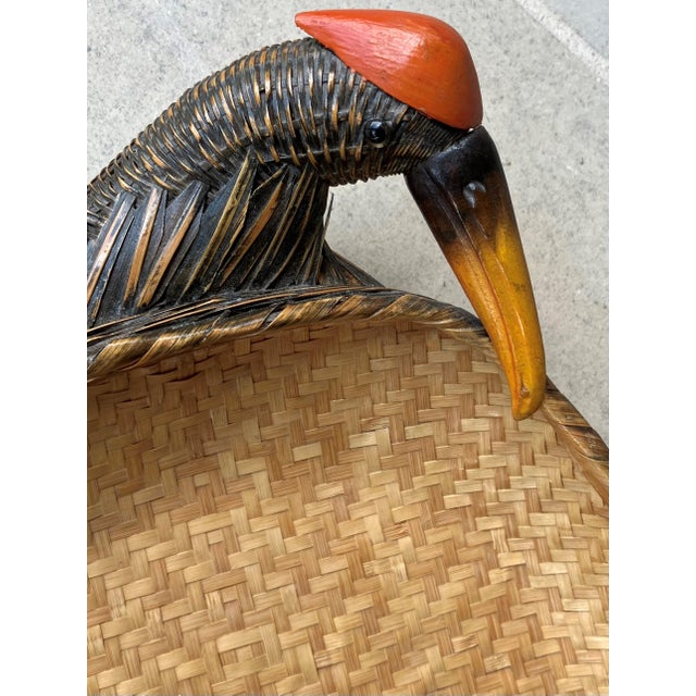 Whimsical Circa 1970 Chinese Knob Goose Head Rattan Lacquered Tray For Sale - Image 16 of 18