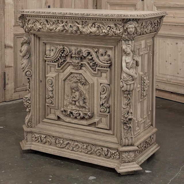 Renaissance 19th Century French Renaissance Revival Hand Carved Oak Buffet in Stripped Oak For Sale - Image 3 of 18