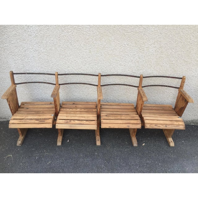 Antique Industrial Wooden Bench For Sale - Image 9 of 9
