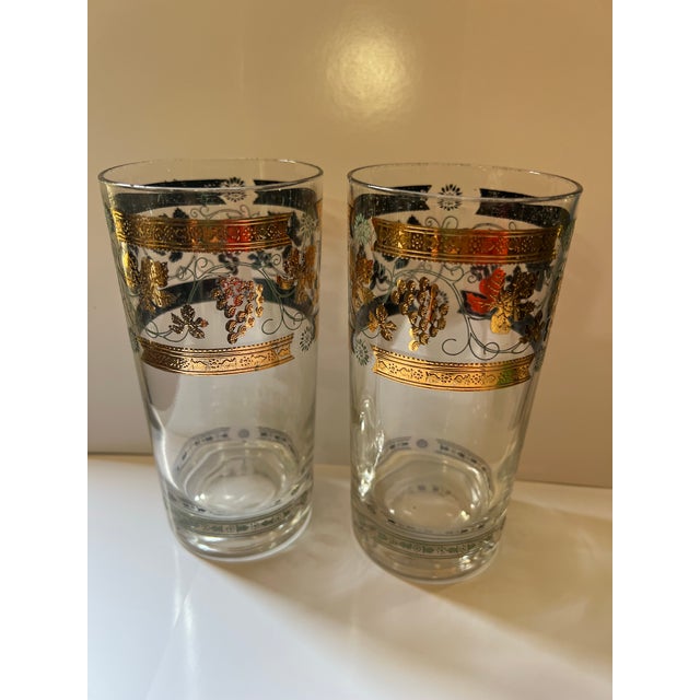 Glass 1970s Hollywood Regency 22kt Gold Briard Style Highball Cocktail Glasses - Pair For Sale - Image 7 of 10
