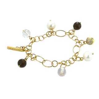 24391 - K Di Kuore 18k Yellow Gold Diamond Pearls & Quartz Charms Link Bracelet For Sale