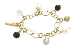 K Di Kuore 18k Yellow Gold Diamond Pearls & Quartz Charms Link Bracelet