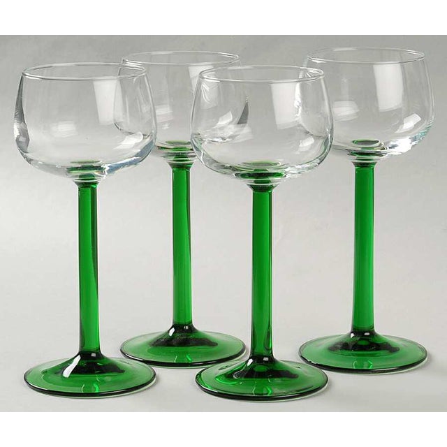 Mid-Century Modern 1990s Rhine Wine Emerald Straight Stem Glasses - Set of 4 For Sale - Image 3 of 3
