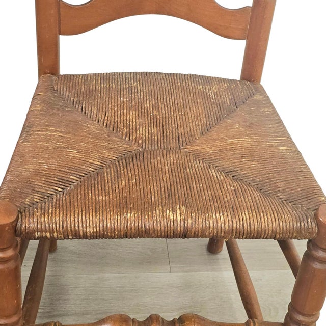 Set of 6 French Provincial Ladderback Dining Chairs With Rush Seats, Oak, Mid-Century For Sale - Image 15 of 18