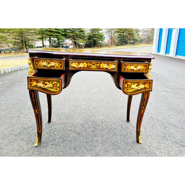 Napoleon III Style Marquetry Brown New Writing Desk/Table For Sale - Image 4 of 9