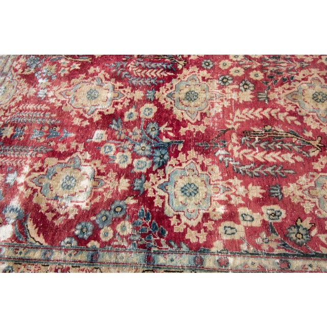 1960s Vintage Persian Distressed Red Handmade Floral Wool Rug For Sale - Image 10 of 11
