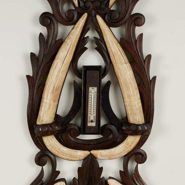 Antique English Carved Wood and Tusk Wall Barometer For Sale - Image 4 of 10