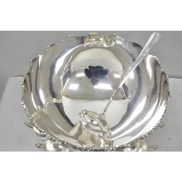 Vintage Large Silver Plated Pedestal Punch Bowl Set W/ 12 Cups - 14 Pc Set For Sale - Image 9 of 18