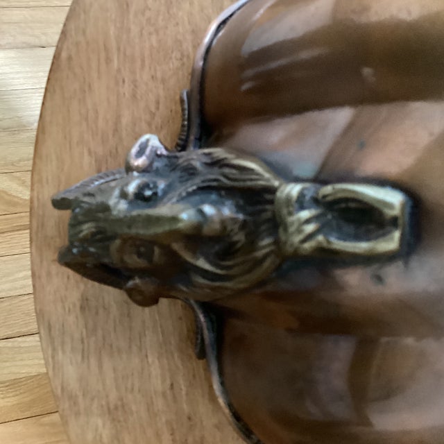 Metal Vintage Scalloped Brass Jardinière Centerpiece Figural Ram Goat Head Handles For Sale - Image 7 of 12
