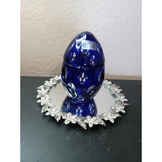 1980s Exquisite Godinger Cobalt Blue Crystal Egg Trinket Holder From Hungary For Sale In Dallas - Image 6 of 7