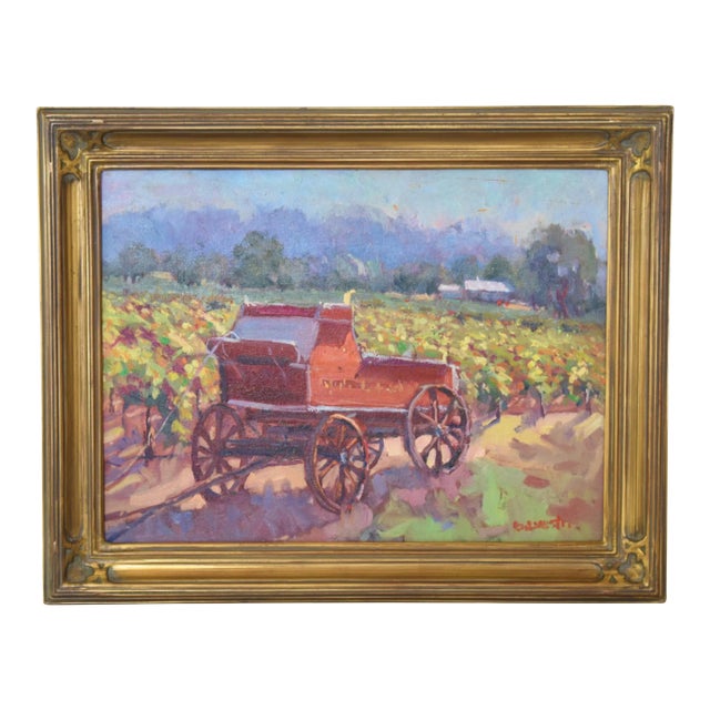 Silvio Silvestri, Listed Artist (1948-2018) California Farmland Landscape Painting W/ Antiqued Ornate Gold Frame For Sale