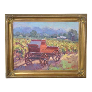 Silvio Silvestri, Listed Artist (1948-2018) California Farmland Landscape Painting W/ Antiqued Ornate Gold Frame