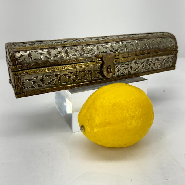 Indian Early 20th Century Small Narrow Dome Top Brass Silver Jewelry Box For Sale - Image 3 of 12