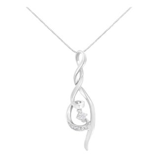 Espira 10K White Gold 1/10 cttw Diamond Swirl Pendant Necklace (I-J, I1-I2) For Sale