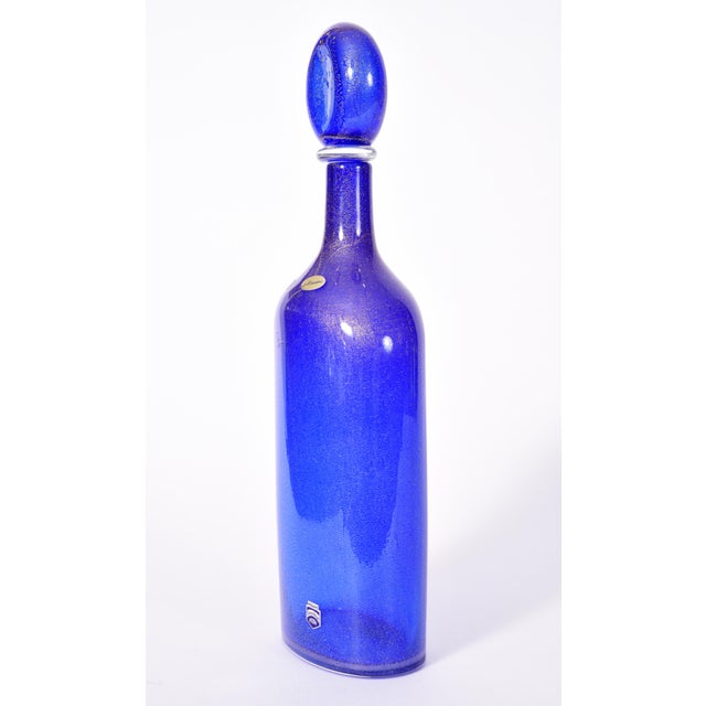 Contemporary Vintage Cobalt Blue Murano Glass With Gold Flecks Decanter For Sale - Image 3 of 9