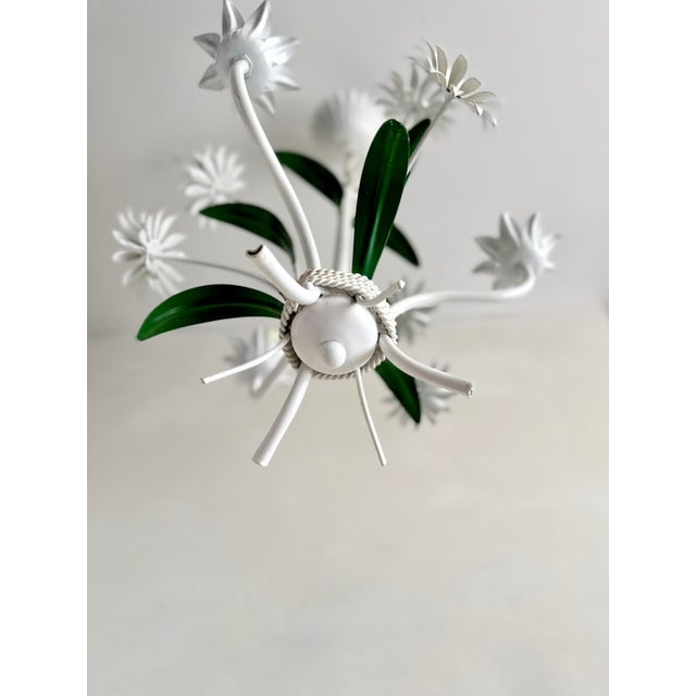 Italian White Tole Daisy 3-Light Chandelier, 1970s For Sale - Image 11 of 18