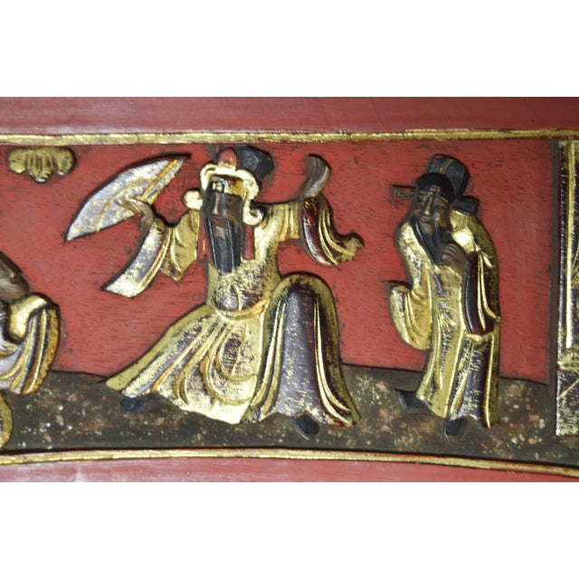 Red Antique Chinese Hand-Carved Wooden Sign For Sale - Image 8 of 11