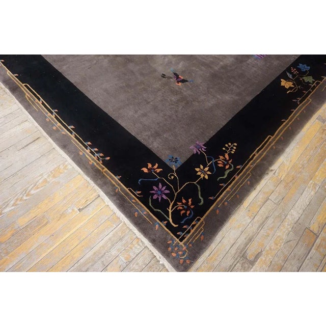 Textile 1920s Gray Floral Modernist Antique Chinese Art Deco Carpet 8'10" X 11'6" Handknotted Wool Rug For Sale - Image 7 of 10