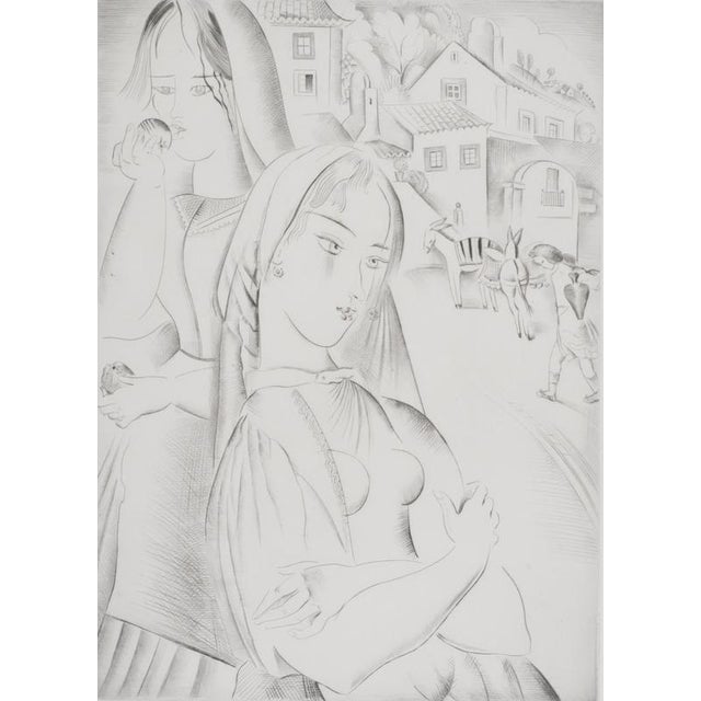 Mily possoz (1888-1968) two young peasant women original etching signed in pencil numbered out of 60 copies (photo of the...