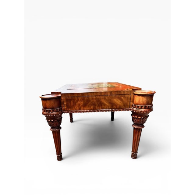 Wood Maitland-Smith Leather Top Game Table W/ Chess & Backgammon, Carved Legs & Drawers For Sale - Image 7 of 13
