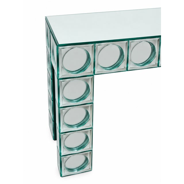 Glass Console Table with Mirrored Glass Tiles and Curved Silver Finish Entryway Table, 1980s For Sale - Image 7 of 10