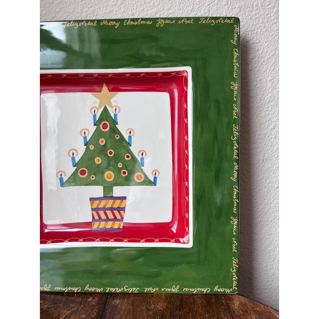 Traditional Christopher Radko It’s Christmas Pattern Square Serving Platter 15” For Sale - Image 3 of 9