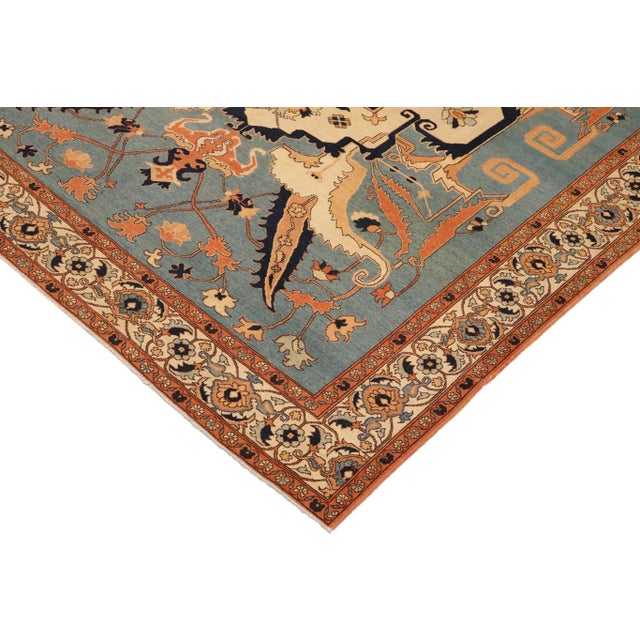Southwestern Heriz Ziegler Blue Beige Hand-Knotted Rug - 9'4'' X 11'7'' For Sale - Image 4 of 8