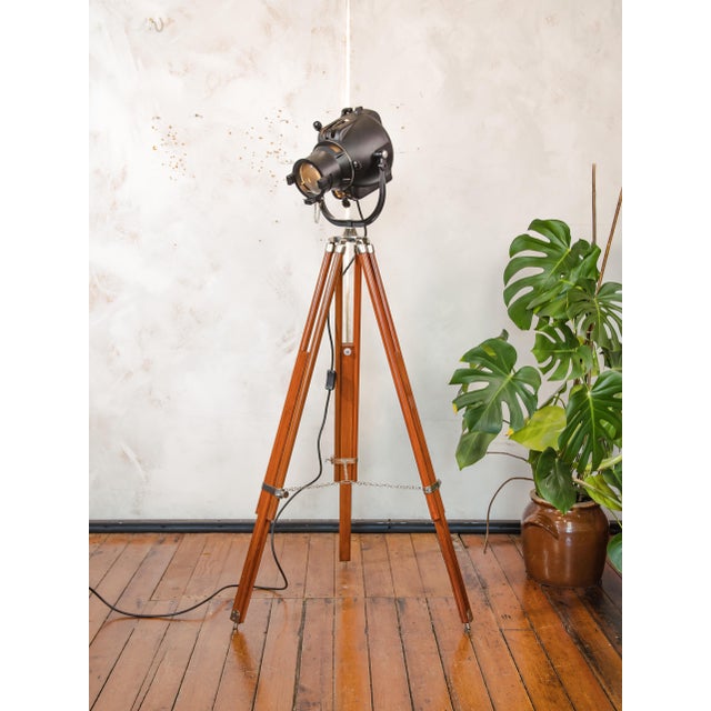 Vintage Theater Lamp on Wooden Tripod Floor Lamp, 1960s For Sale - Image 6 of 15