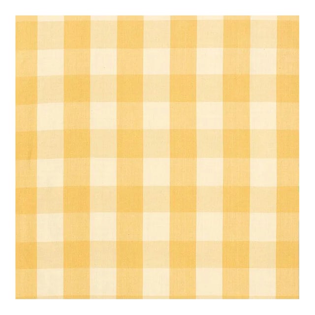 Schumacher Camden Cotton Check Fabric in Straw For Sale