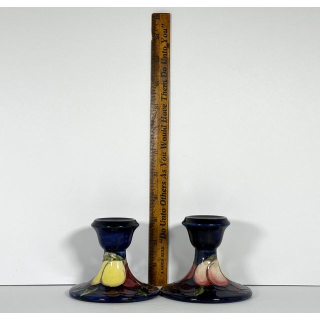 Moorcroft Wisteria Pottery Candlestick Holders Pair c. 1930s For Sale - Image 9 of 10