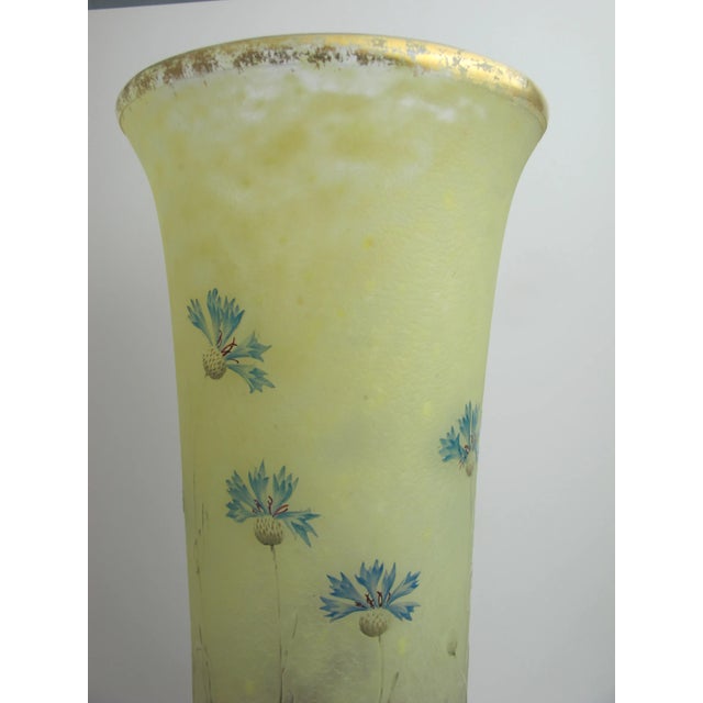 Glass Antique Daum Nancy Etched & Enamel Gilt Flower Vase15" Tall Art Glass Vase For Sale - Image 7 of 11