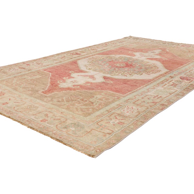 54155 Vintage Turkish Oushak Rug, 04'04 x 07'04. The Noble Ottoman: A Vintage Turkish Oushak Masterpiece of Courtly Grace...