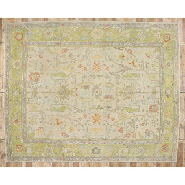 Sand Colorful Oushak Turkish Rug, 11'10 X 14'11 For Sale - Image 8 of 9