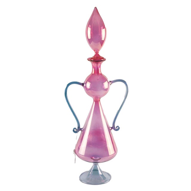 Blue Italian Mouth Blown Glass Bottle by Parise Vetro For Sale - Image 8 of 8