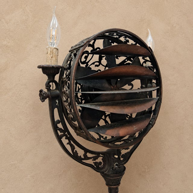 Black Antique American Art Nouveau Floor Light Fan from Cincinnati Victor Company Luminaire, 1920s For Sale - Image 8 of 18