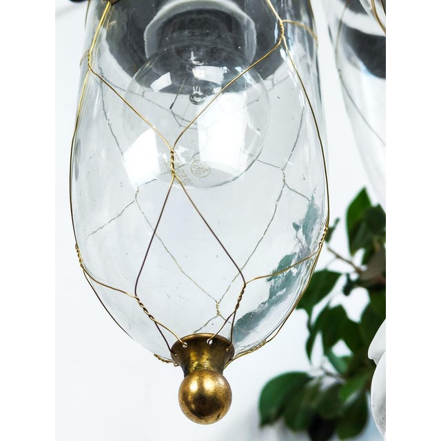 Antique Dutch Brass Wire Caged Porcelain and Glass Pendant from Utrecht For Sale - Image 6 of 8